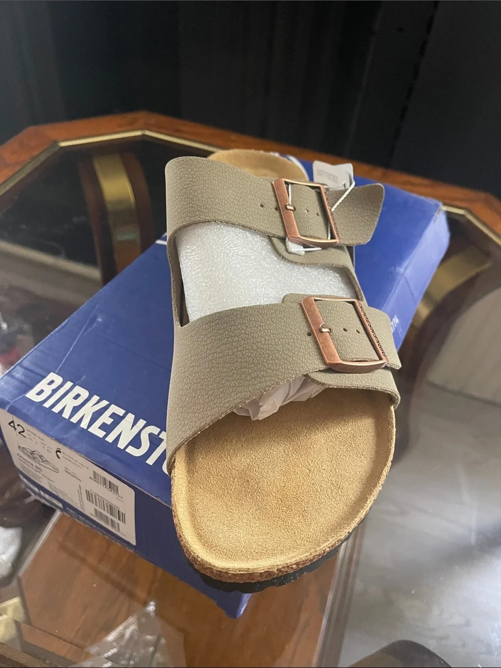 Birkenstock Arizona Two-Buckle Sandal in Olive with Copper Hardware